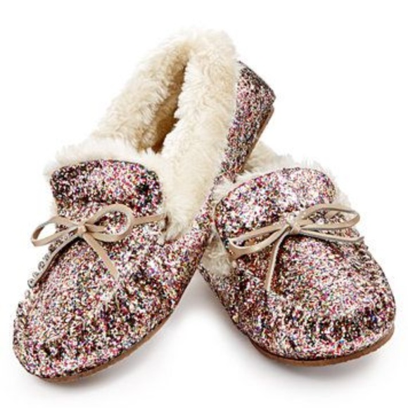 glitter moccasin slippers